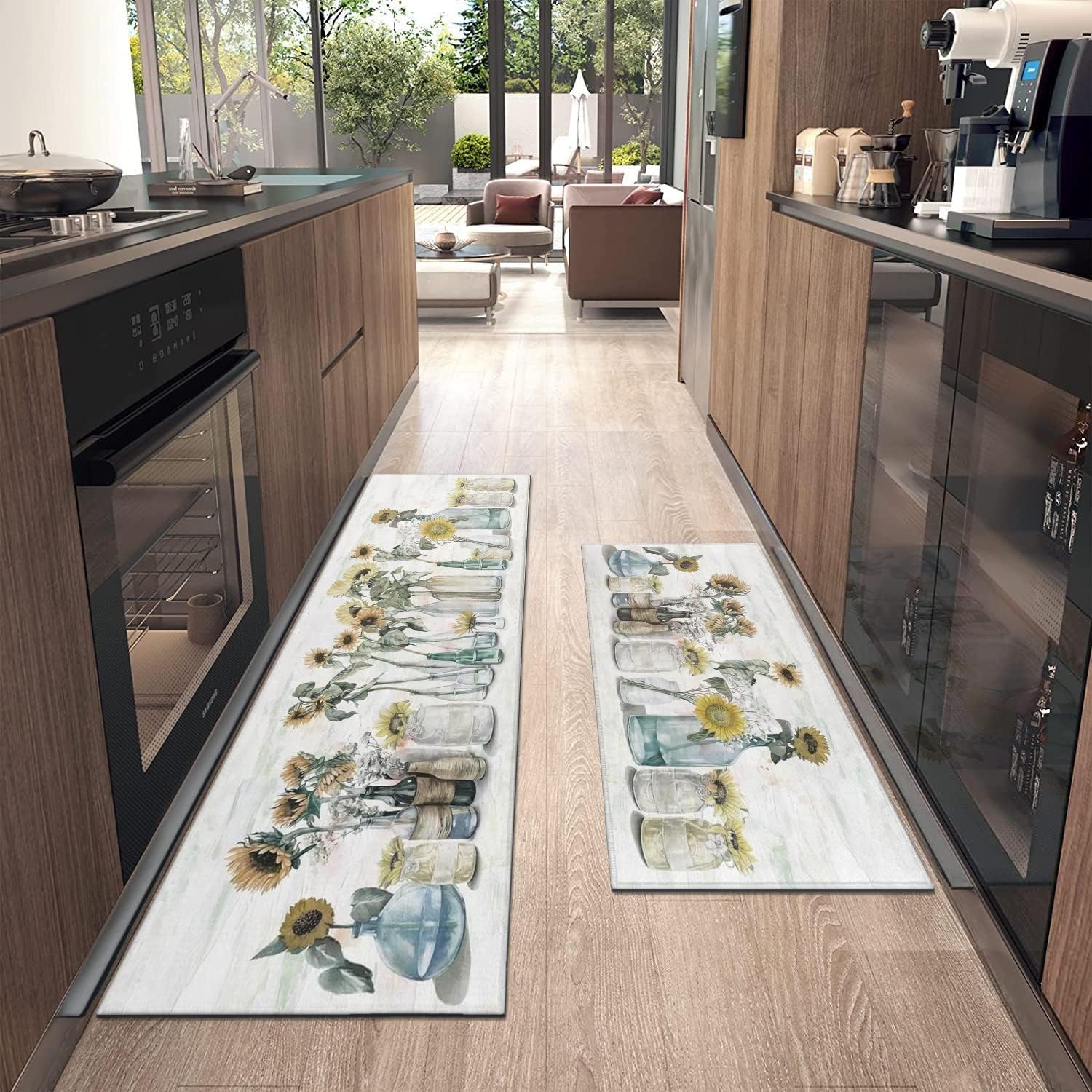 Zonnebloem boerderij keukentapijten kleurrijke zomerbloemen decoratief tapijt voor keuken laag profiel vloermatten voor thuiskeuken: 122x183cm / YELLOW