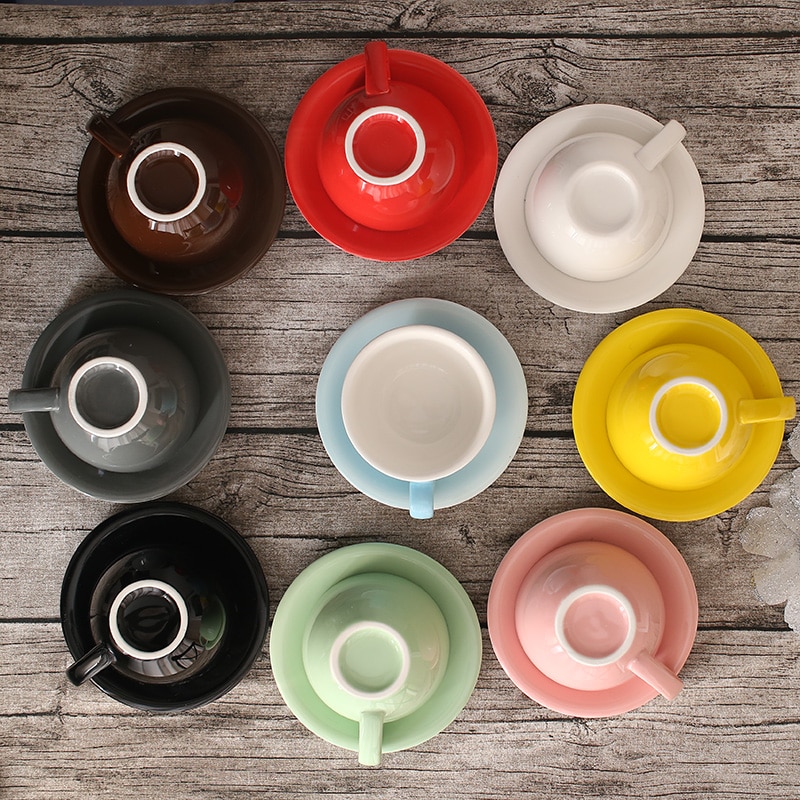 300 ml farverige tykke porcelæns-kaffekopper og underkopper, keramiske lattekopper og underkopper