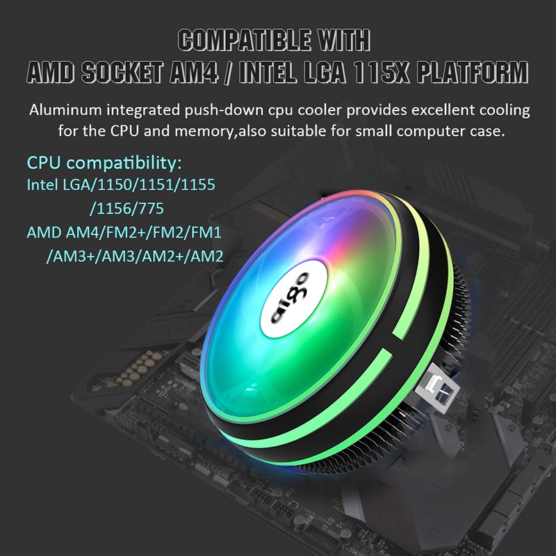 Aigo CPU Cooler Radiator 120mm PWM 12V SYNC RGB LED Fan CPU Air Cooling Computer Cooler LGA/1151/1155/AM3/AM4 4Pin CPU Cooler