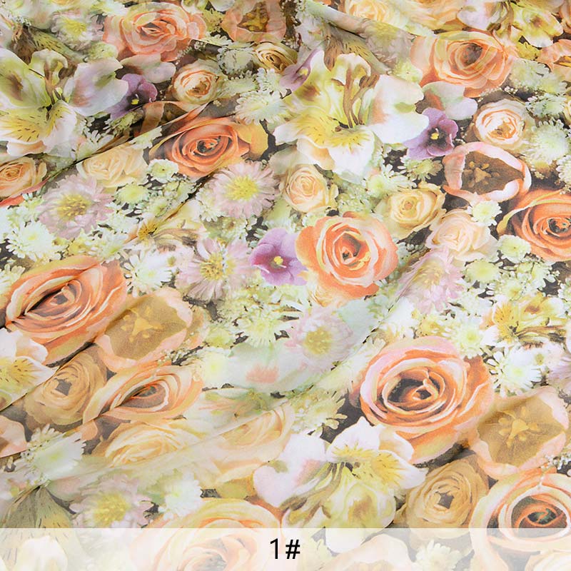 Verano barato fina Floral tela raso estampado vestido Material de costura ligeramente transparente 45*150cm JA81: 1