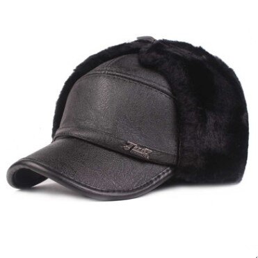 SILOQIN zimowe męskie nauszniki kapelusz PU imitacja skóry bombowiec kapelusze aksamitne grube ciepłe czapka z daszkiem dla mężczyzn w średnim wieku czapki narciarskie: kolor-1