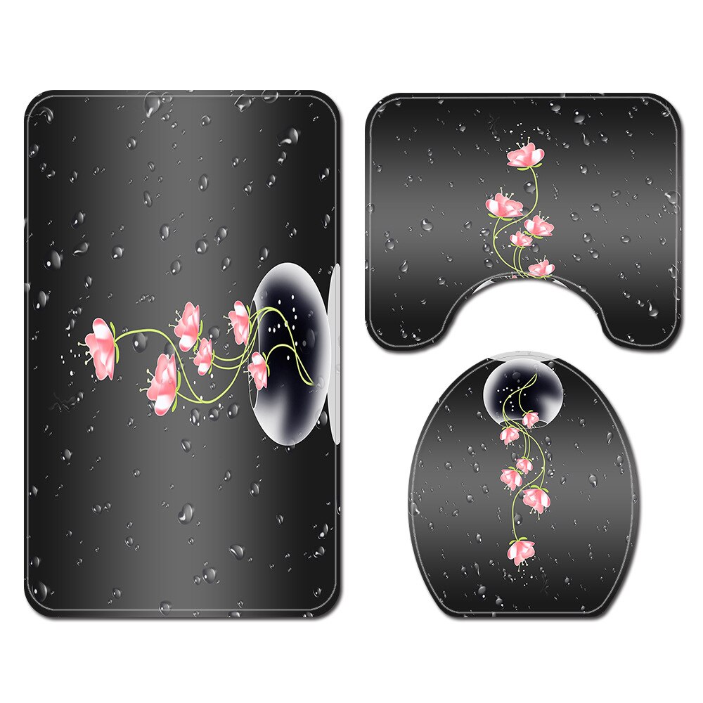 Gedrukt Bloemen Badmat En Douchegordijn Set Microfiber Wc Cover Badmat Badkamer Voet Mat Absorberende Wc Vloer Tapijt: Bath Mat-804