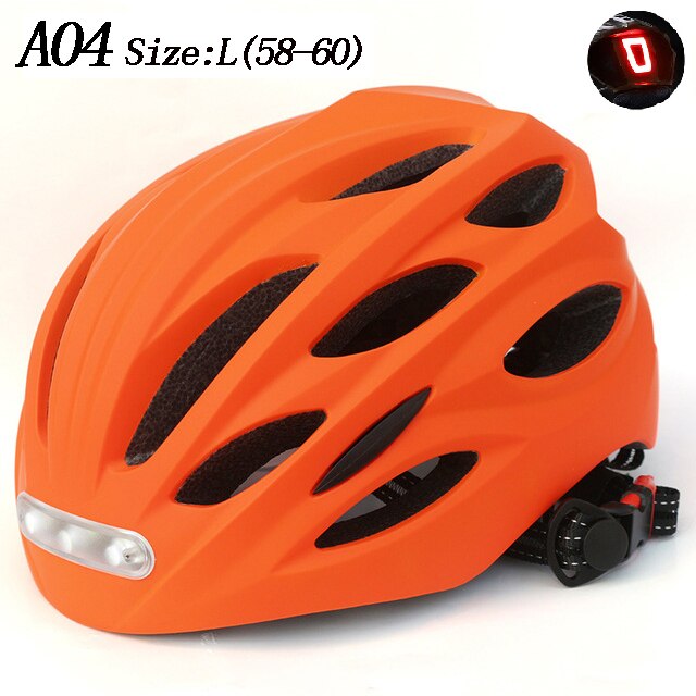 Led-Licht Fietshelm Ultralight Eps + Pc Cover Mtb Racefiets Helm Integraal Mold Fietshelm Unisex veilig Rijden Cap: Orange L A04