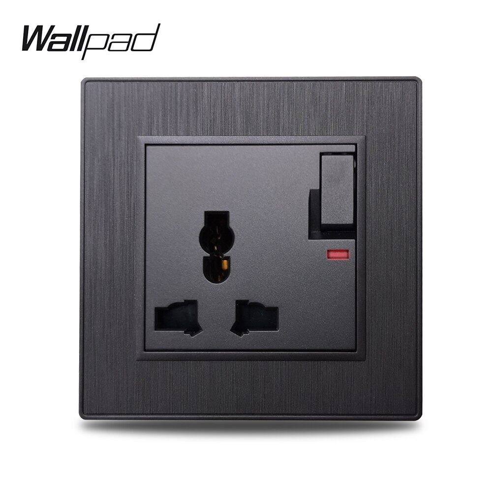 Wallpad S6 13A UK Electric Outlet Power Wall Socket 3 Flat Pin Plug Black Silver Gold Brushed PC Plastic Imitating Aluminum: Black