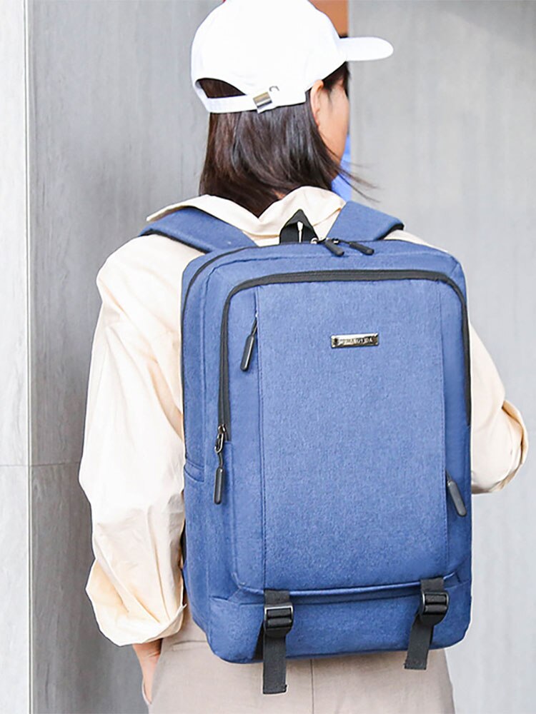 Vierkante Business Rugzak Voor Mannen Grote Capaciteit Studenten Vrouwen Schooltassen 2022 Casual Water Proof Effen Vrouwelijke Backbags: Blauw