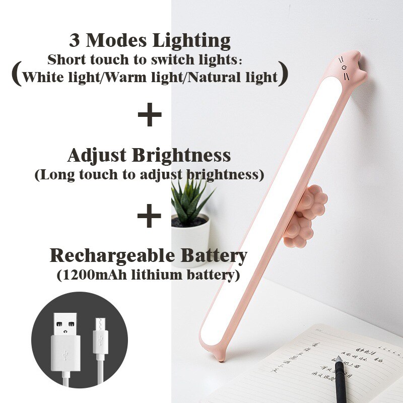 Hængende magnetisk væglampe 16 stk. ledet lampe, der kan oplades og øjenbeskyttende væglampe trinløs dæmpning af natlys: 3 farver lyserød