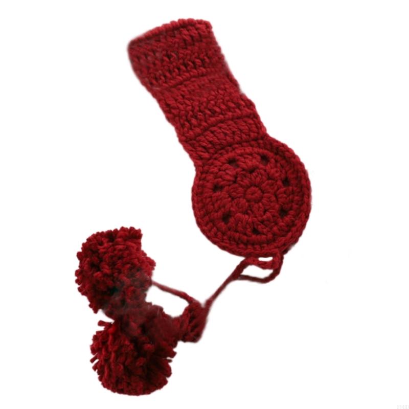 Cache-oreilles en tricot pour femmes, bandeau chauffe-oreille en Crochet, cache-oreilles en tricot avec pompons, cache-oreilles chauds d'hiver: Vin Rouge