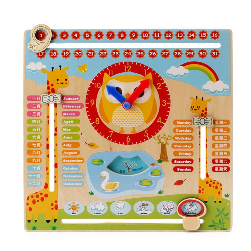 Holz Uhr Kognitiven Kalender Uhr Pädagogisches Lehrmittel Holz freundlicher FrüHenne Lernen Vorschule Uhr