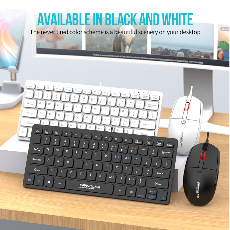 FRIWOL KT-100 Wired Keyboard Mouse Set 78 Key Mini Portable USB Laptop Desktop Computer Home Office CNC