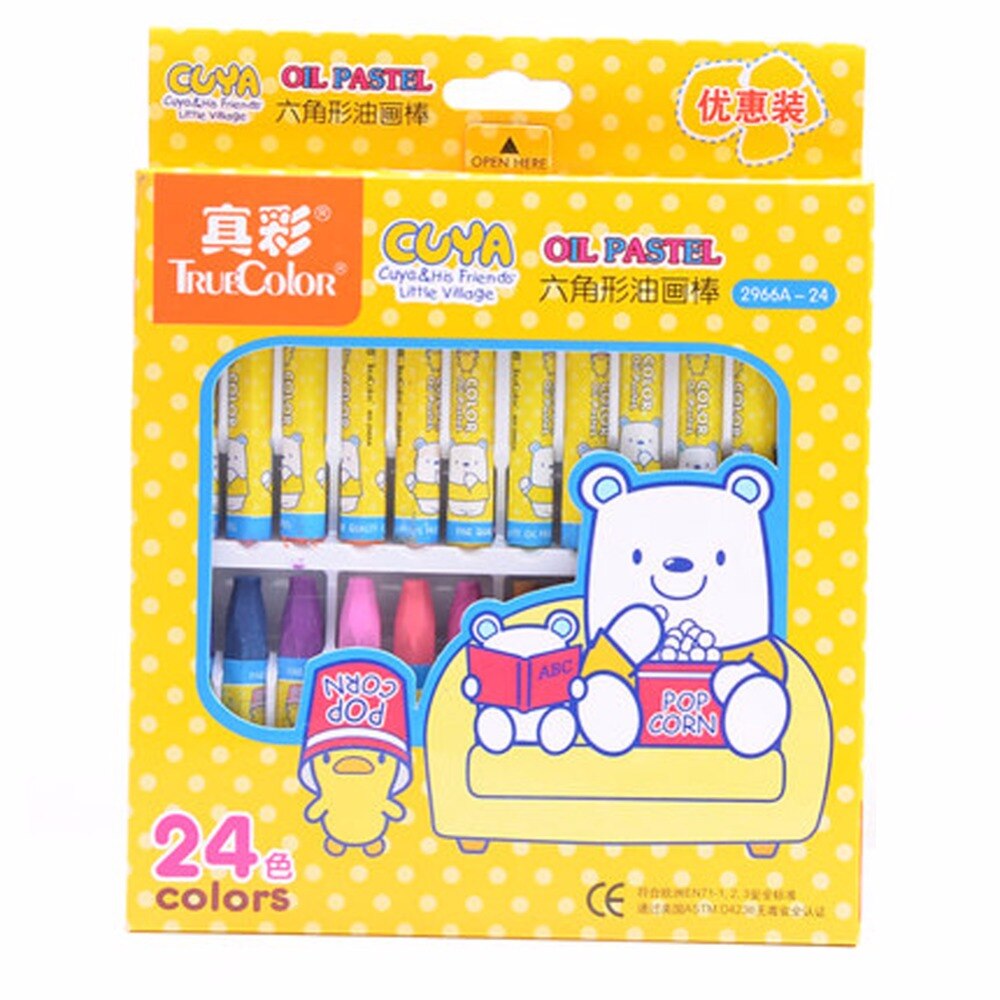 24 stk / pakke søde farverige 24- farver sekskantet olie pastel / farveblyant til skolepapir og kontor