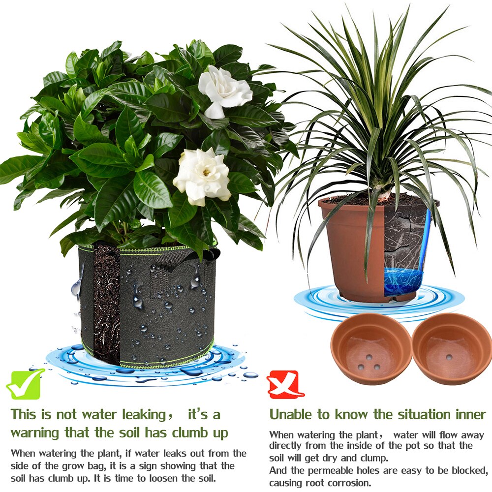Ikke vevde tre stoff potter vokse bag rot beholder plante pose svart hånd med plante blomster potte fiberduk poser vokser kultur