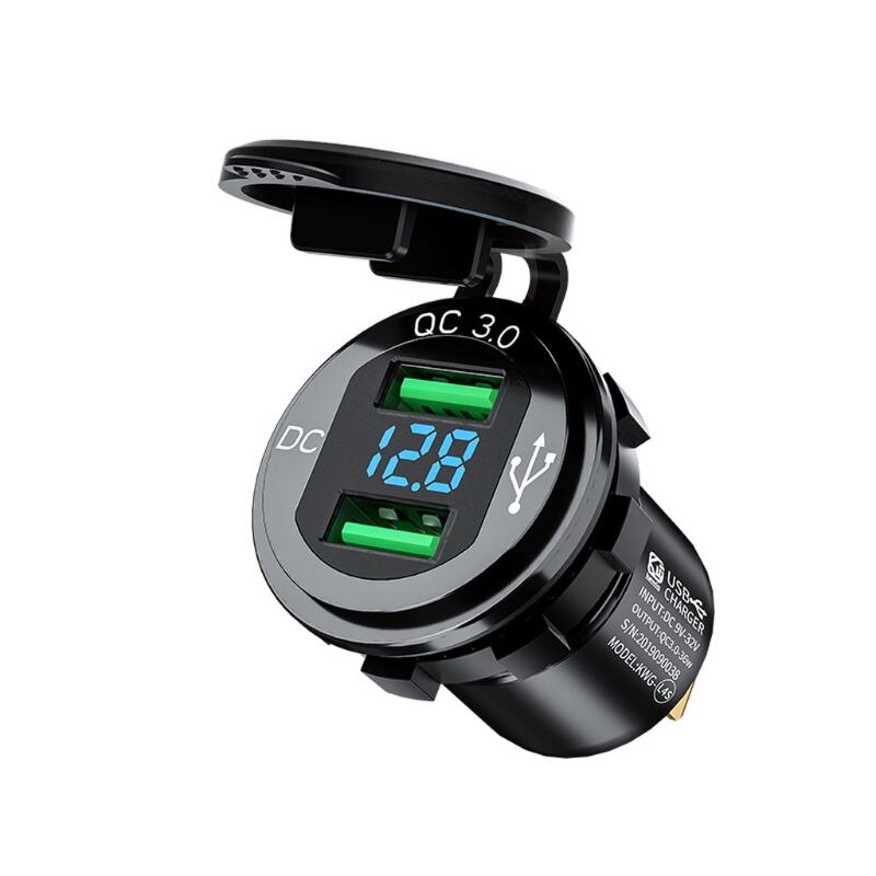 Chargeur USB QC3.0 Double Port Pour Moto BMW/Ducati - Avec Voltmètre LED - Étanche Et Aluminium