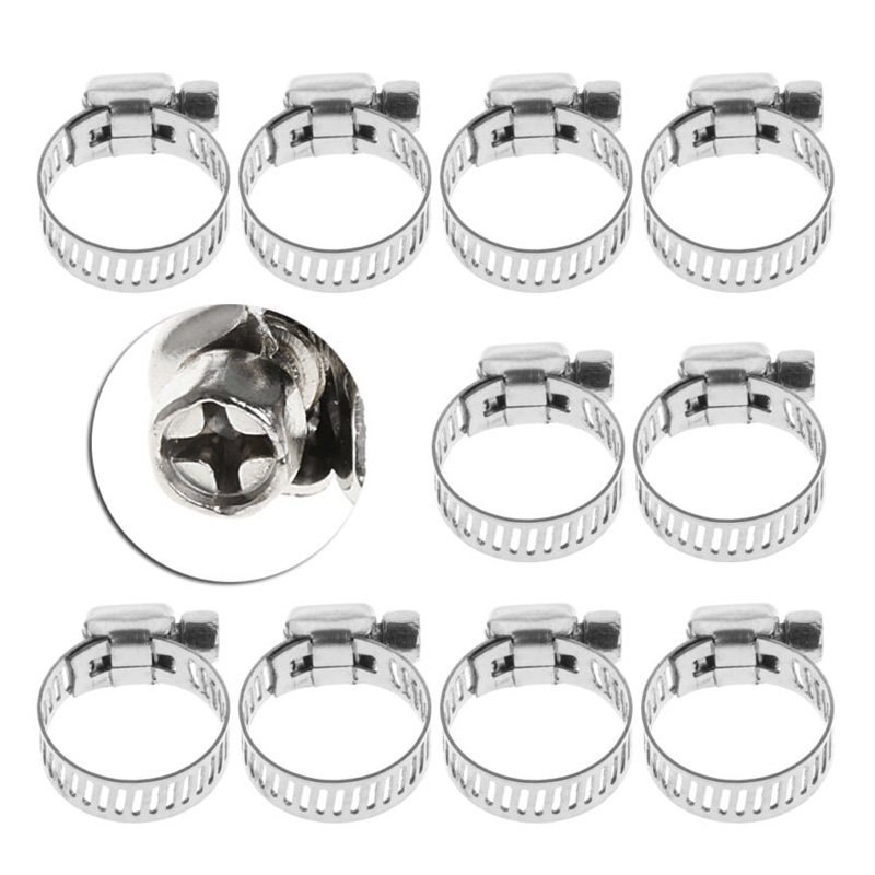 15 Pack Adjustable Worm Drive Hose Clamps - 5/16" To 15/32" Range, Stainless Steel, For Fuel Line & More