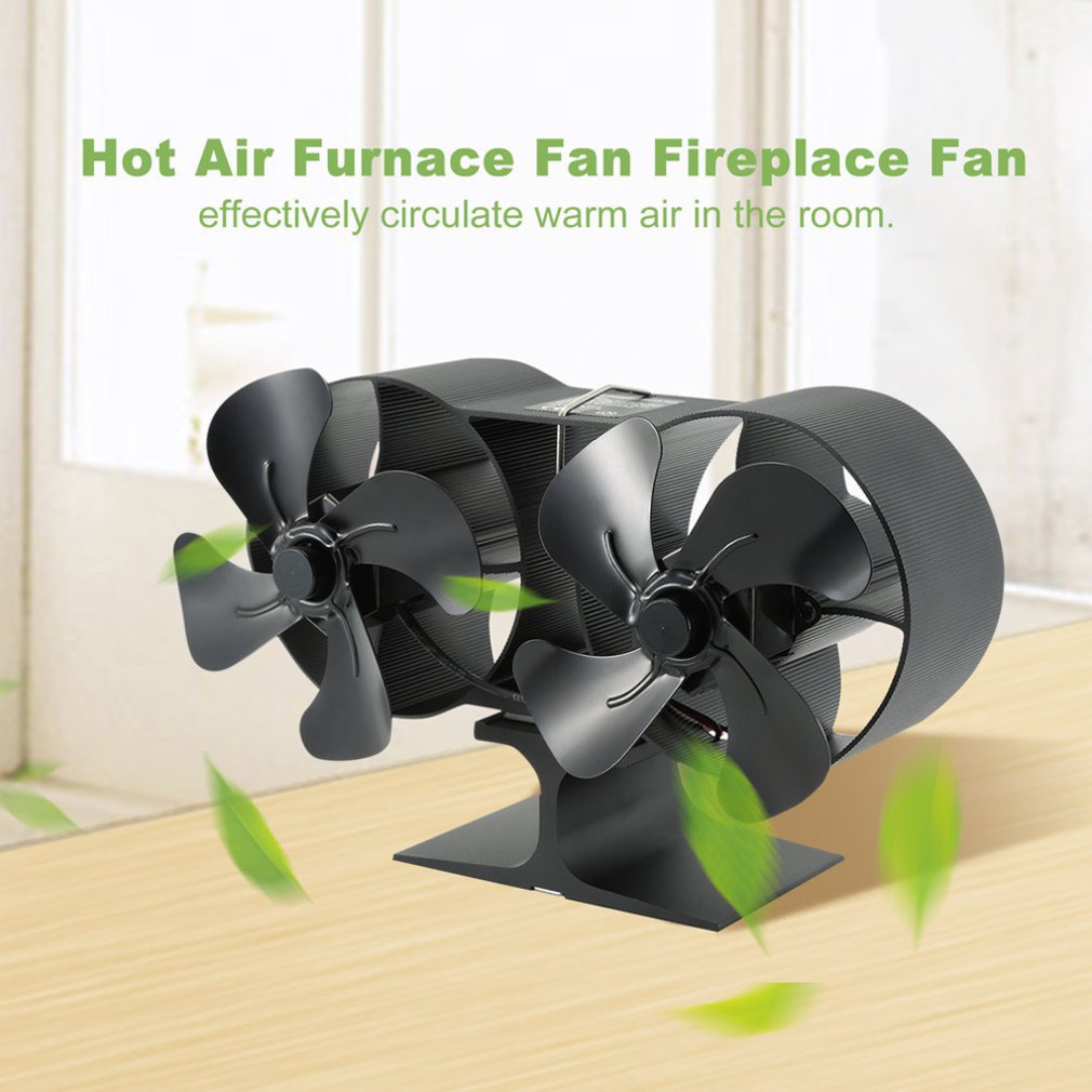 Dual Head 8 Blades Powered Stove Fan Aluminium Silent Eco-Friendly For Wood Log Burner Fireplace Fan