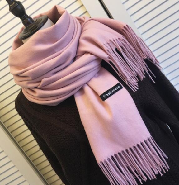 Women Solid Color Cashmere Scarves With Tassel Lady Winter Autumn Long Scarf Female Shawl Men Scarf: baby pink