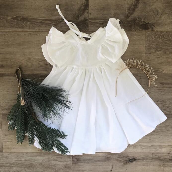 Ins Europa y América, blusa para niños y niñas, vestido de princesa de lino con volantes, ropa de verano a la