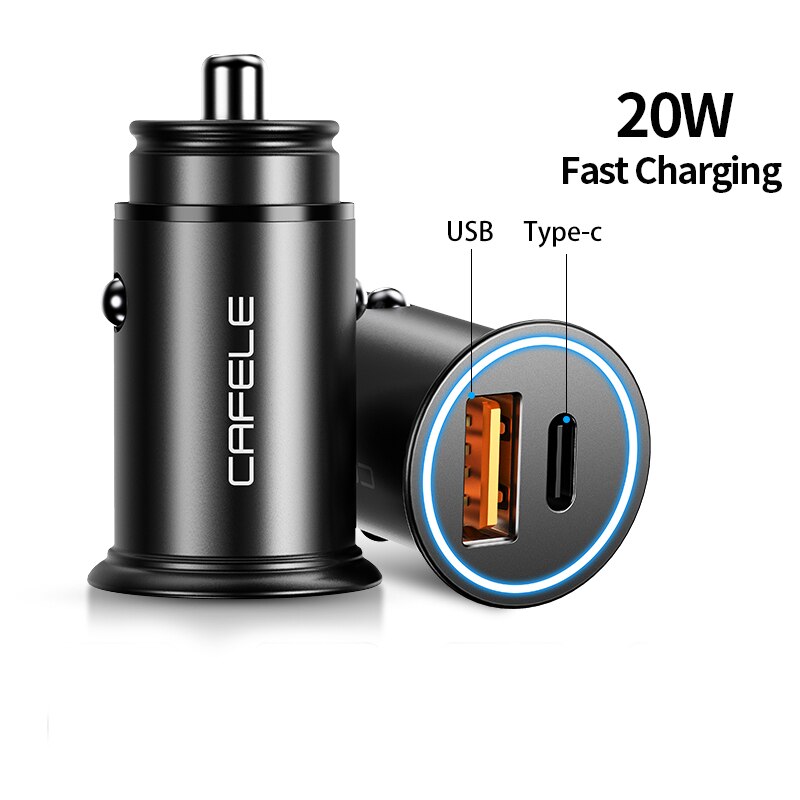 Cafele car charger socket 36w dual usb  qc 3,0 fast charging power outlet 20w pd charger usb socket in the car cigarette lighter: Type-c usb 20w