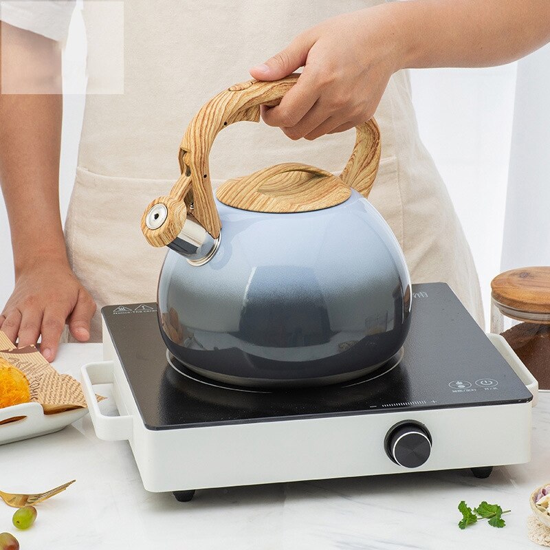 2.8 qt vattenkokare, visselpanna i rostfritt stål, vattenkokare med spishäll med trävärmehandtag