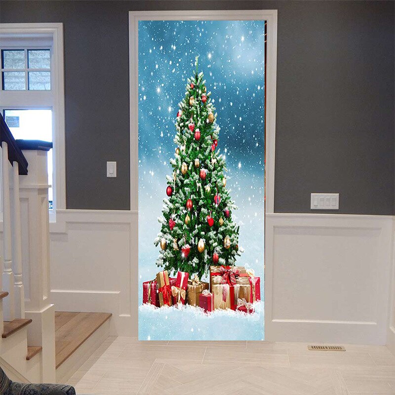 Christmas Tree Festival Removable Sticker Porte Wallpaper For Glass Shower Doors/ Toilet Door 200 X 77cm Wall-sticker