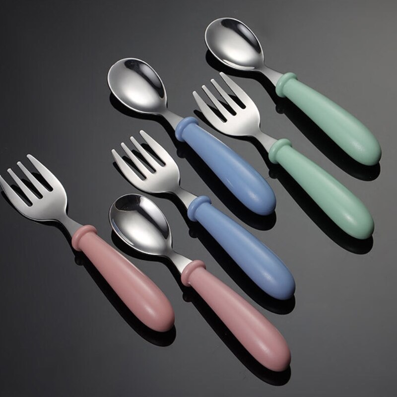 6pcs Toddler Stainless Steel Untensils Set Children Safe Flatware Food Feeding Fork Spoon Cutlery with Travel Case