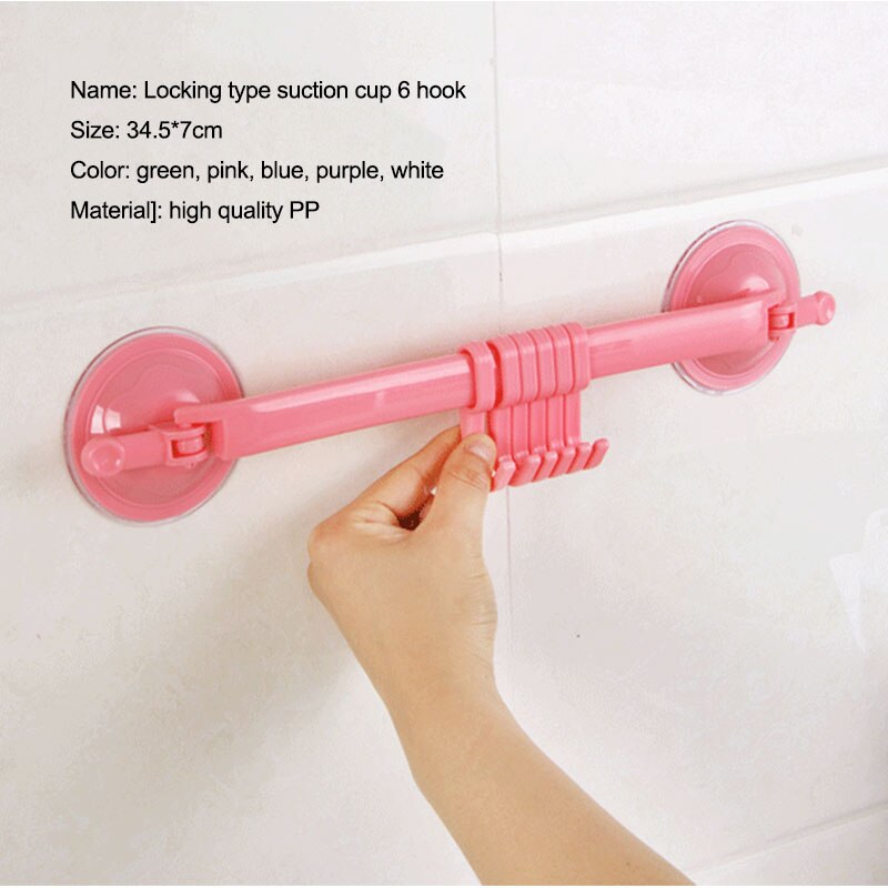Colgador de toallas de baño con ventosa ajustable, estante colgante con cierre tipo ventosa, organizador de cocina, 6 ganchos