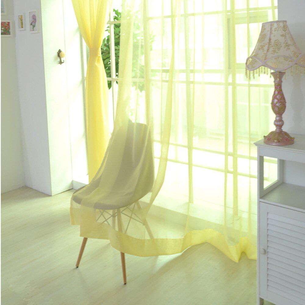 1 Pcs Europe Pure Color Tulle Curtains For Living Room Decoration Modern Chiffon Solid Sheer Voile Kitchen Curtain Home Decor: Yellow