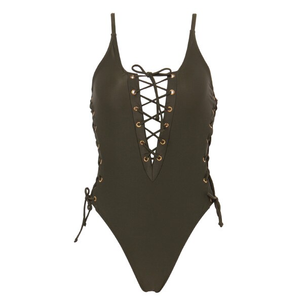 Andzhelika Solid Bandage Een Stuk Badpak Vrouwen Sexy Hoge Cut Meisjes Badpak Badpakken Beachwear Monokini: 75065D2 / L