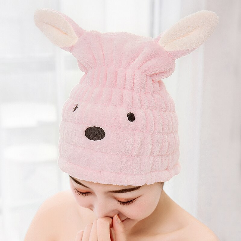 Cartoon Dieren Wrijven Haar Droog Handdoek Haar Cap Sneldrogend Hooded Handdoek Vrouwelijke Mooie Douche Cap Badstof Gedrukt streep Roll