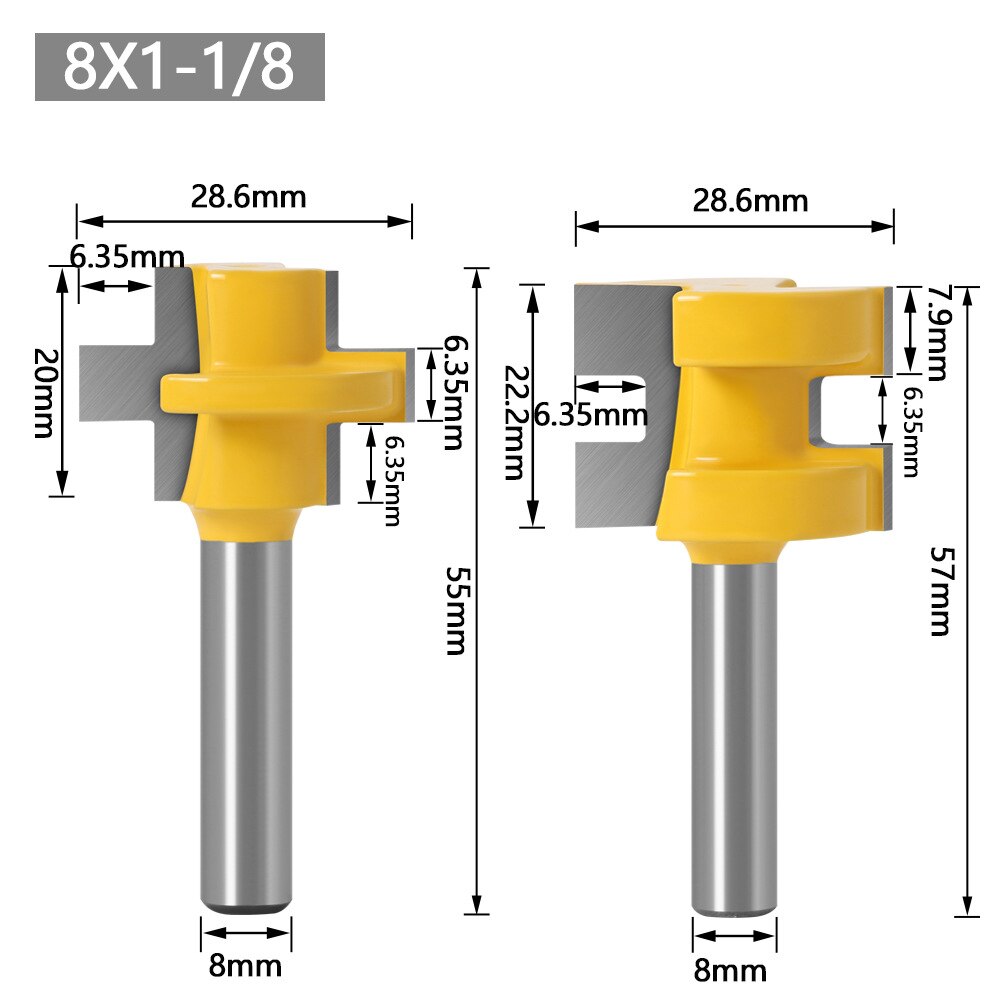 2 stk 1/4 &quot; 6mm 8mm skaft overfræser bits t-slids firkantet tand tap bit fræser fræser udskæring fræser bits til træbearbejdningsværktøj: 8mm skaft