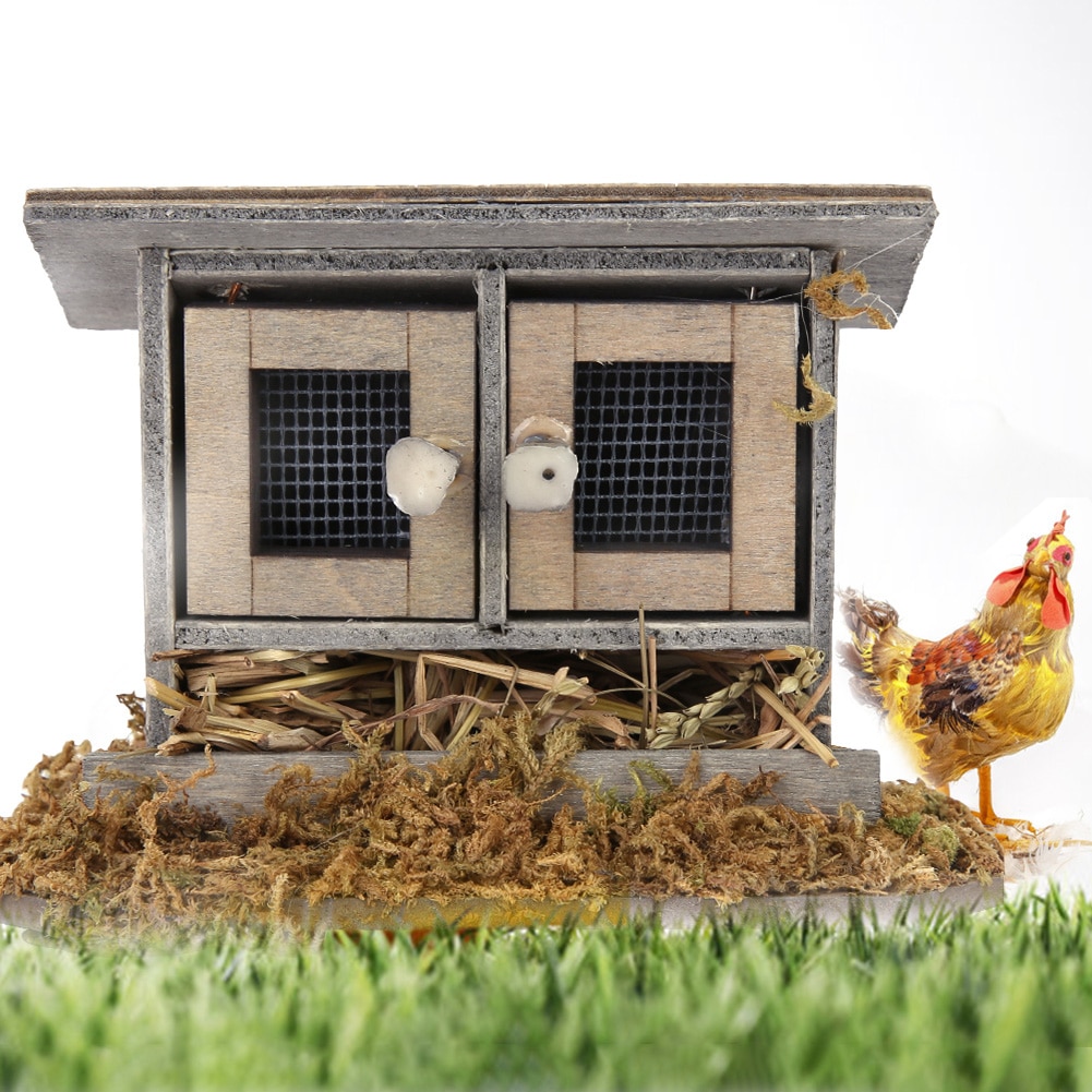 1/12 miniaturen Puppenhaus Holz Simulation Huhn Coop Dekoration Mini Hühnerstall für Puppenhaus Dekoration Zubehör