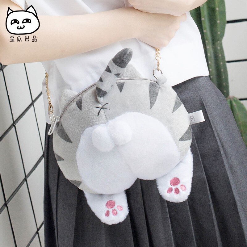 Bolso de gato súper bonito, bandolera mullida con trasero, bandolera de felpa con Gato de animales, bolso de bola de gatito, monedero