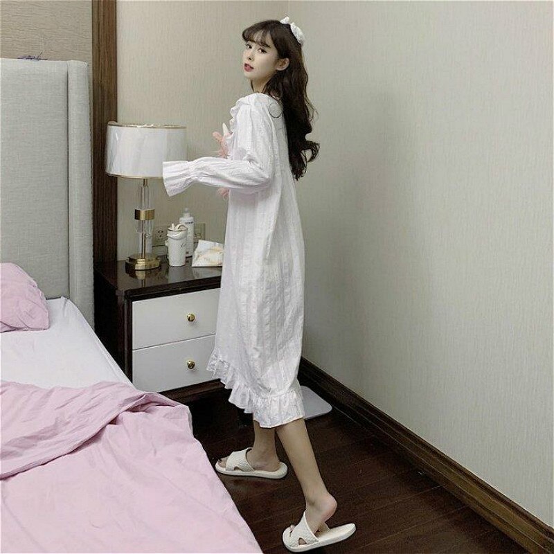 Nightgowns Women Lovely White Square Collar Spring Popular Korean Style Female Sleepwear Nightwear Newly Pure Loungewear