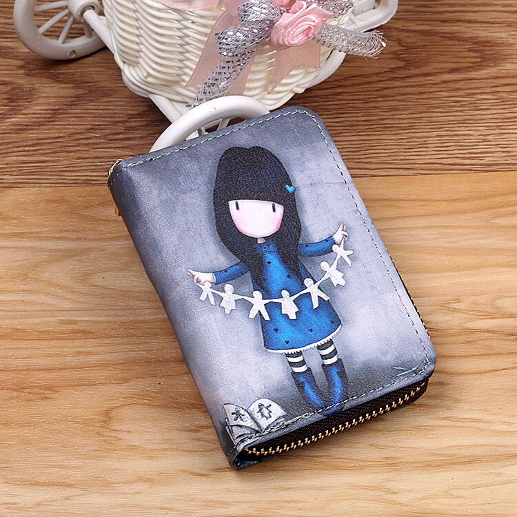 Bank Card Bag Girls Cartoon Small Wallet PU Leather Coin Purse Business ID Credit Card Holder Case Women Mini Clutch Bag: F