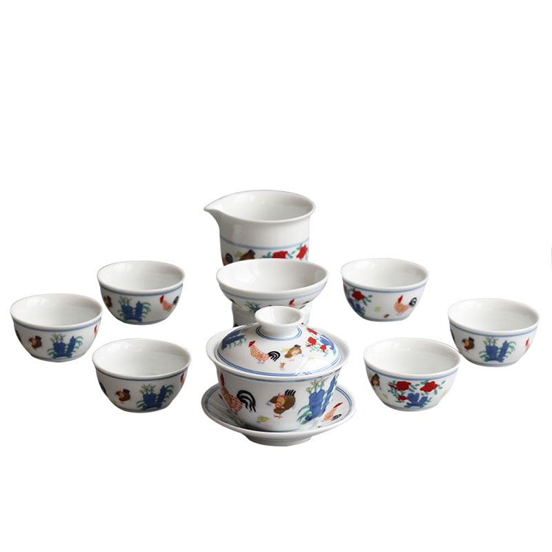 Juego de té chino de gallo arcaístico, tetera, juego de tazas, artículos de té para el hogar, juego de Ceremonia de té, juego de té de porcelana