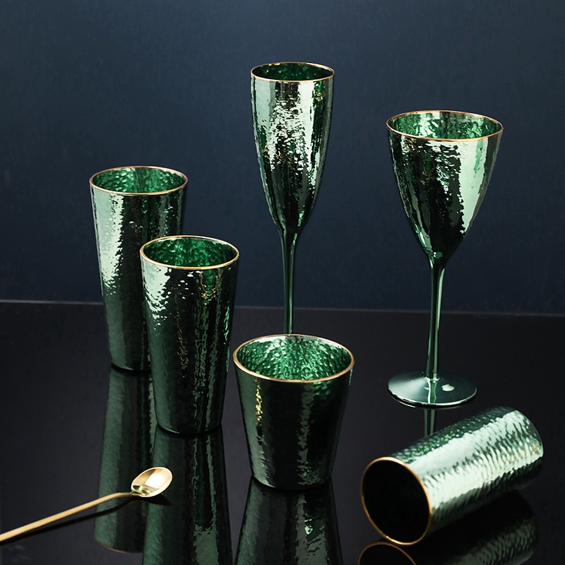 Nordic luxury green wine glass cup Goblet champagne glasses Home drinking Black tea cup milk lulu lemon water cups Drinkware