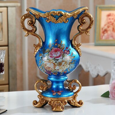 Luxury European Resin Vase Stereoscopic Dried Fowers Arrangement Wobble Plate Living Room Entrance Ornaments Home Decorations: A
