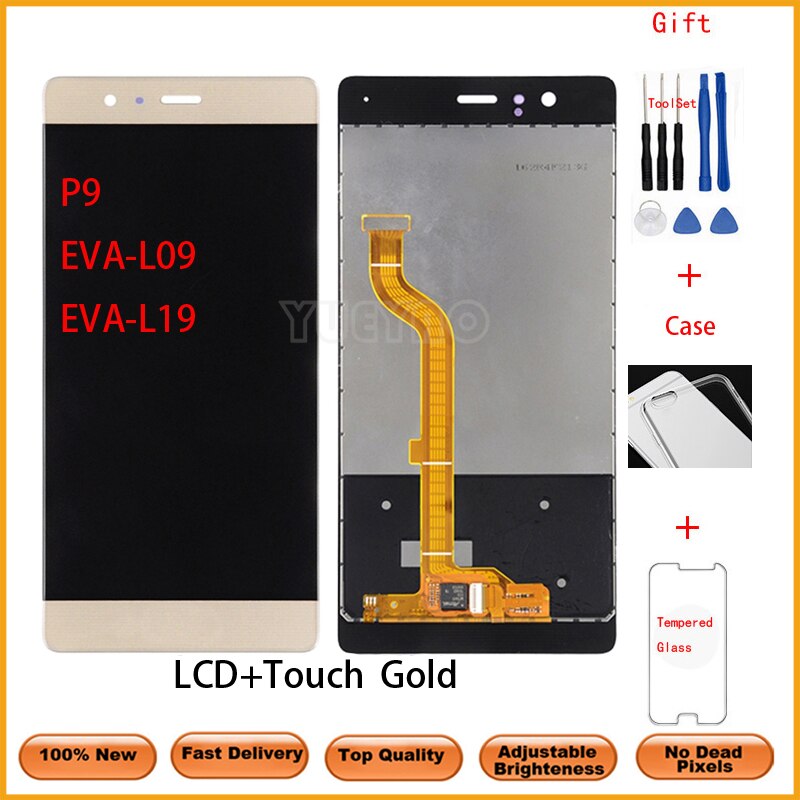 5.2 ''oryginalny LCD do Huawei P9 LCD EVA-L09 L19 L29 wyświetlacz LCD z ekranem dotykowym Digitizer zgromadzenie zamiennik z ramą: GoldNoFrameWithGift