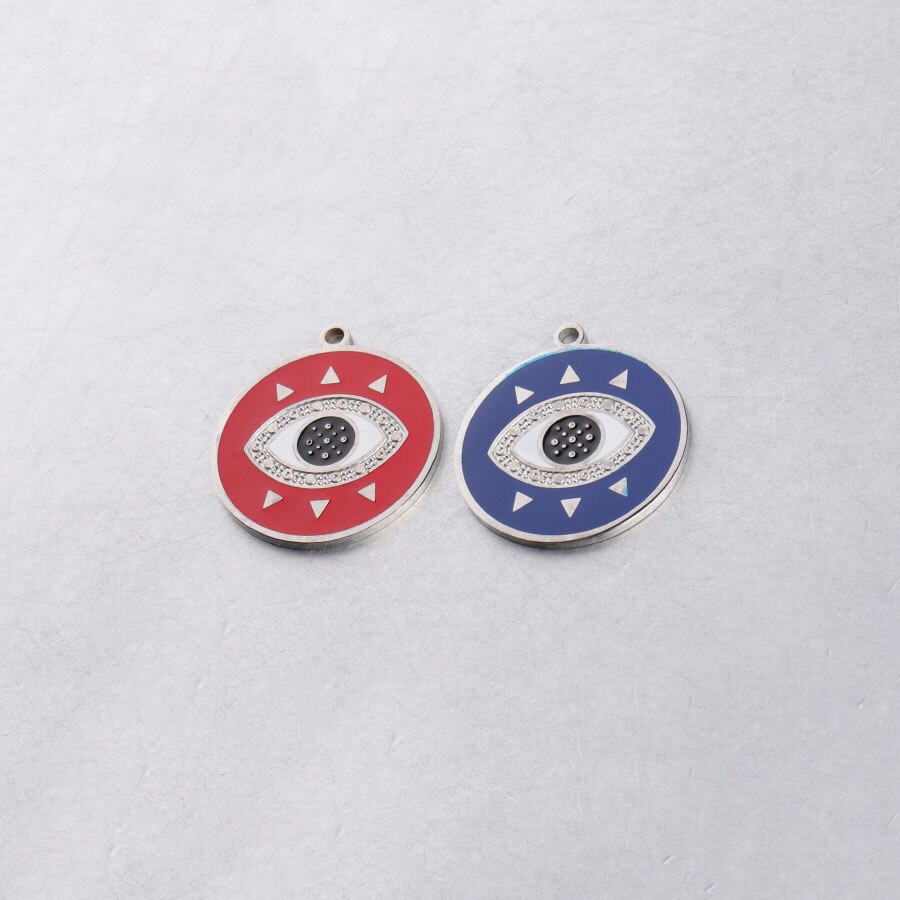 Fnixtar Enamel Round Evil Eye Charm Mirror Polished Stainless Steel Turkey Eye Charms For Jewelry Making 10pcs/lot
