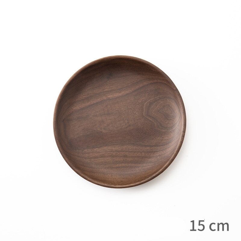 Assiettes rondes en noyer noir, vaisselle en bois, pour dîner, Dessert, thé, stockage des aliments: 15CM