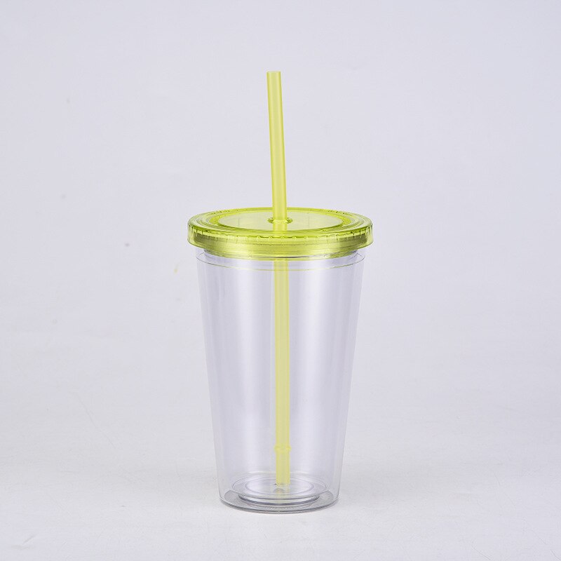 Vasos acrílicos transparentes de doble pared, vaso de plástico con pajillas, reutilizable, para bebidas frías y zumos, 16oz: C