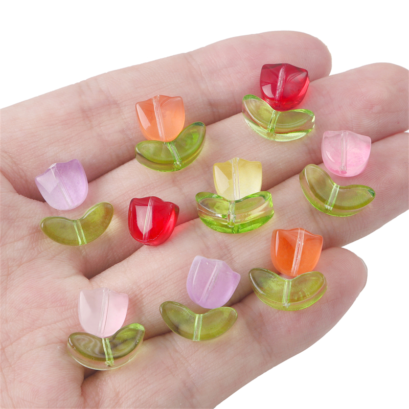 10/20 conjuntos artesanais de vidro colorido tulipa flor contas charme para brinco pulseira colar diy jóias artesanato fazendo acessórios