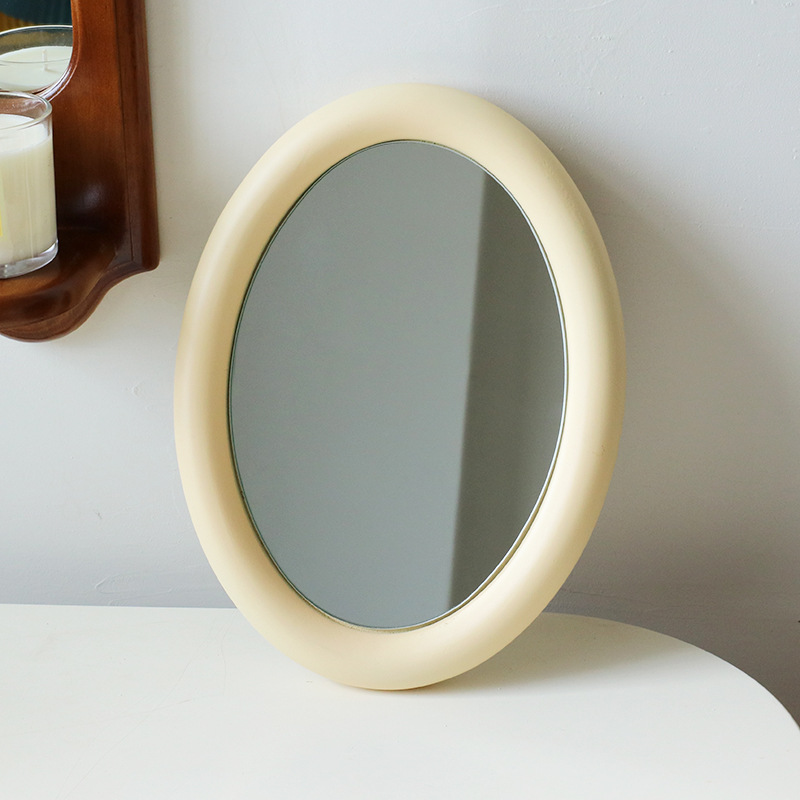 Espejo De maquillaje pequeño con marco De madera, Mini tocador Kawaii portátil coreano, De habitación, artículos De decoración para el hogar: Oval Yellow