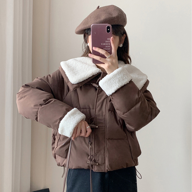 Chic Faux Lamb Wool Collar Parkas for Women Winter Mix Color Cotton Padded Jackets Woman Pockets Warm Parkas Female: XL / Khaki