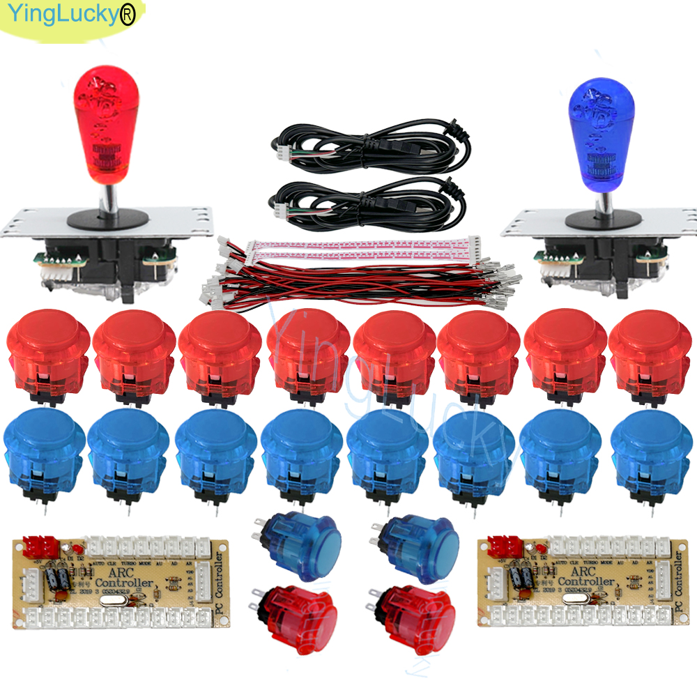 Joystick d'arcade pour 2 joueurs, kit de bricolage PC Raspberry Pi, Kit de jeu d'arcade avec bouton poussoir, Joystick de Style américain, câbles d'encodeur USB: Rouge
