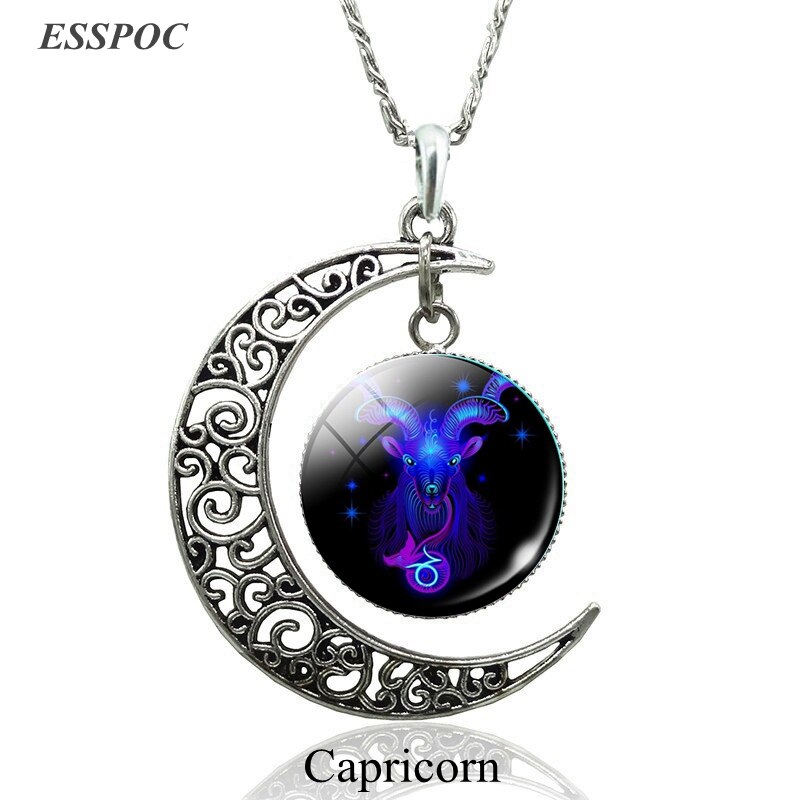 12 sterrenbeelden Hanger Crescent Moon Ketting Weegschaal Schorpioen Steenbok Waterman vissen Sterrenbeelden Ketting Vrouwen Sieraden: Capricorn