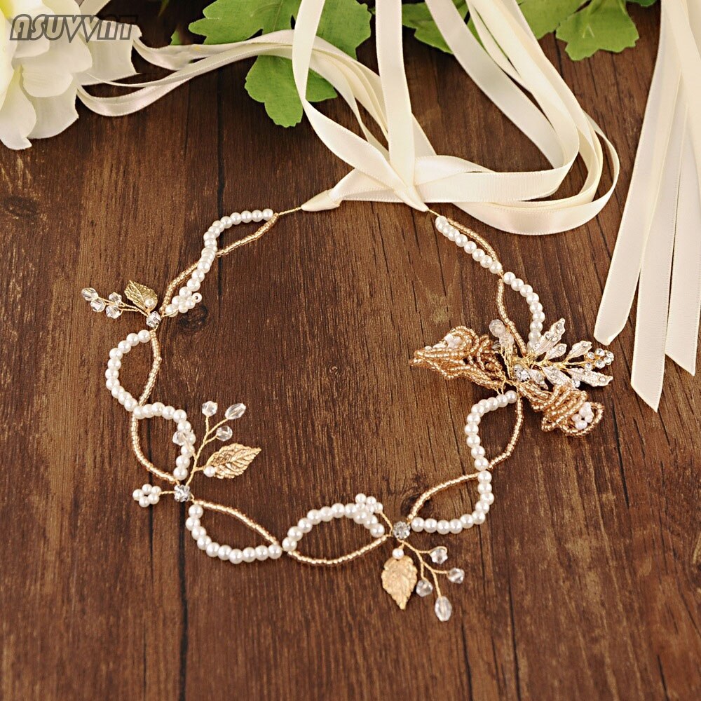 Mode Bruids Riemen Parels Kralen Golden Leaf Riem Bloemen Wedding Sash Riem Voor De Bruid Bruiloft Accessoires Vrouwen Dress Up