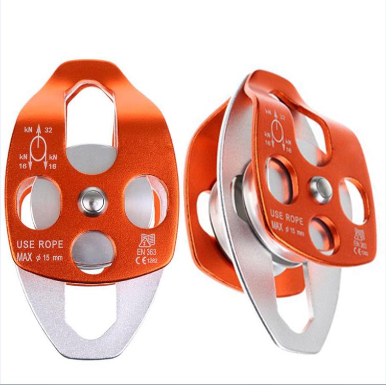 2PC 32KN Swing Climbing Double Pulley for Caving Rock Climbing Rappelling Rescue Dragging Sheaves Caving Rescue Hauling System: Orange