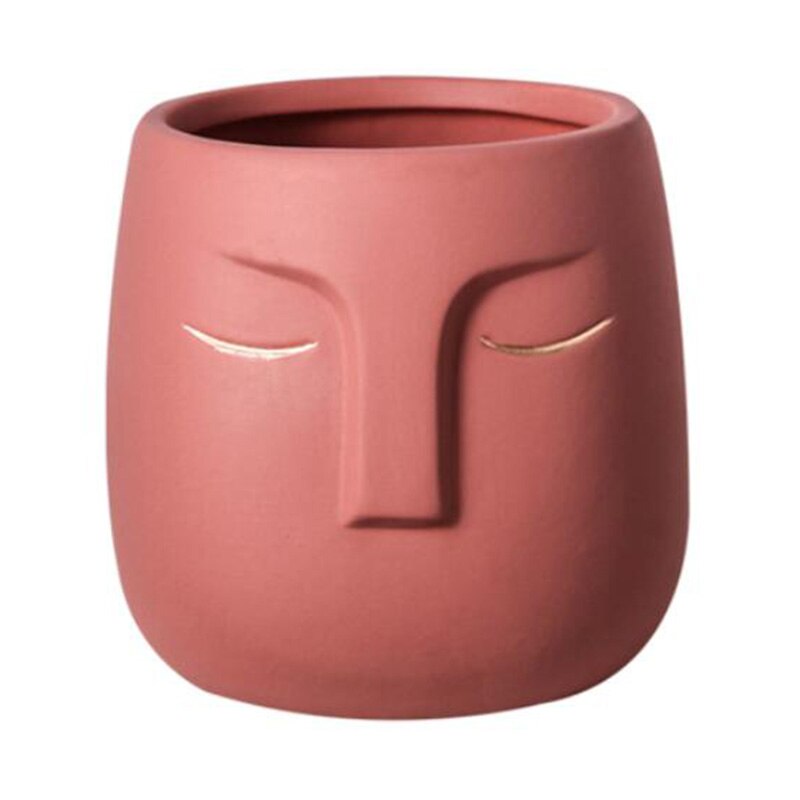Jarrones de cerámica para decoración del hogar, maceta de cara humana nórdica, jarrón de Buda, escultura artística para habitación, arreglo de flores, macetas de cerámica verde: red / 12X12X10cm