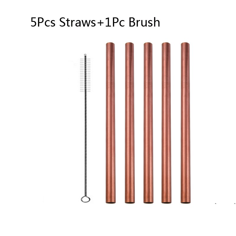 5/10pcs 304 Stainless Steel Straws Bubble Tea Diameter 12mm Reusable Drinking Straw Milk Tea Rainbow Metal Straws: 5pcs Rose Gold