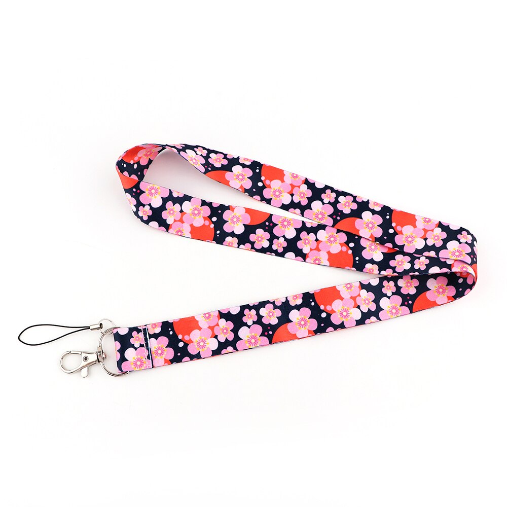 JF988 Beautiful Pink Cherry Blossom Keychain Straps Rope Cell Phone Neck Strap Lanyard for ID Card Key Chain DIY Lanyard: 4